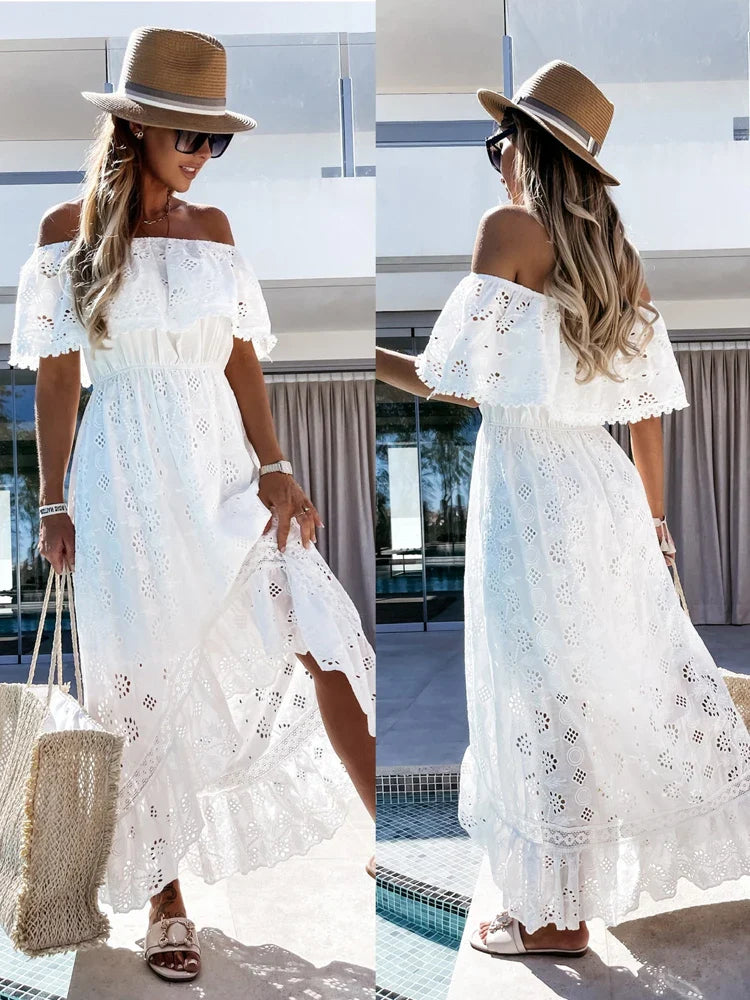 Vestido Branco feminino Vintage de renda elegante